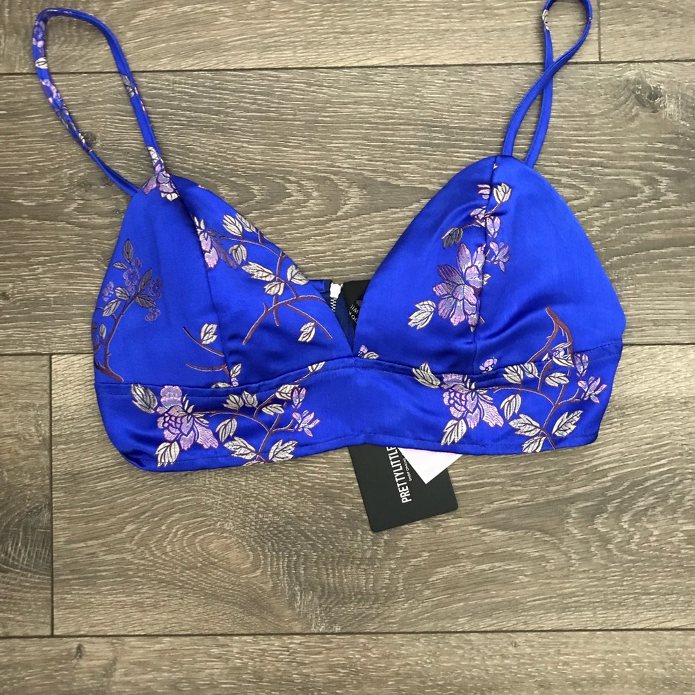 Pretty Little Thing cobalt blue satin bralette